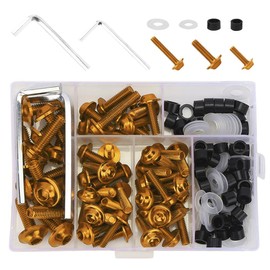 Pack of 158 Motorcycle Fairing Screws Kit, M5 M6 Universal Motorcycle Windscreen Fairing Screws Body Screws Set (Gold)