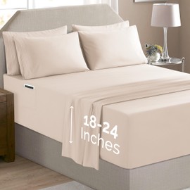 Elegant Comfort Luxury Soft 4-Piece 1500 Premium Hotel Quality Bed Sheet Set with Extra Deep Pockets 18-24 Inch, Wrinkle Free, Storage Pockets, Extra Deep Pocket 4PC Sheets, Twin, Beige