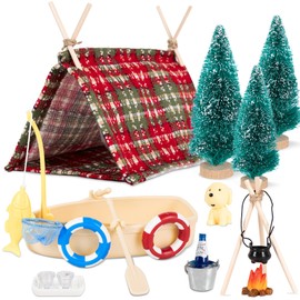 20Pcs Christmas Elf Doll Accessories Kit - Fishing Camping Set Include Tent, Christmas Trees, Fishnet, Dog, Swimming Rings, etc Xmas Decorations