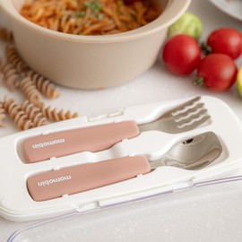 MOMOBIN Toddler Stainless Steel Fork & Spoon Set – 100% Silicone Easy-Grip Handles with Travel Case, Dishwasher Safe, Made in Korea