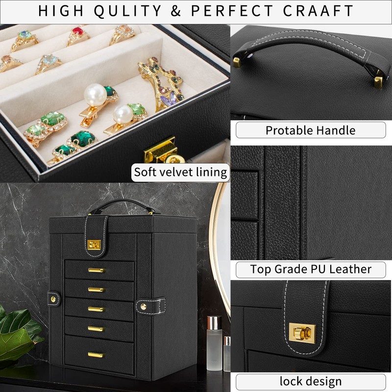 AKOZLIN Jewelry Box Organizer Functional Leather Jewelry Storage Case for