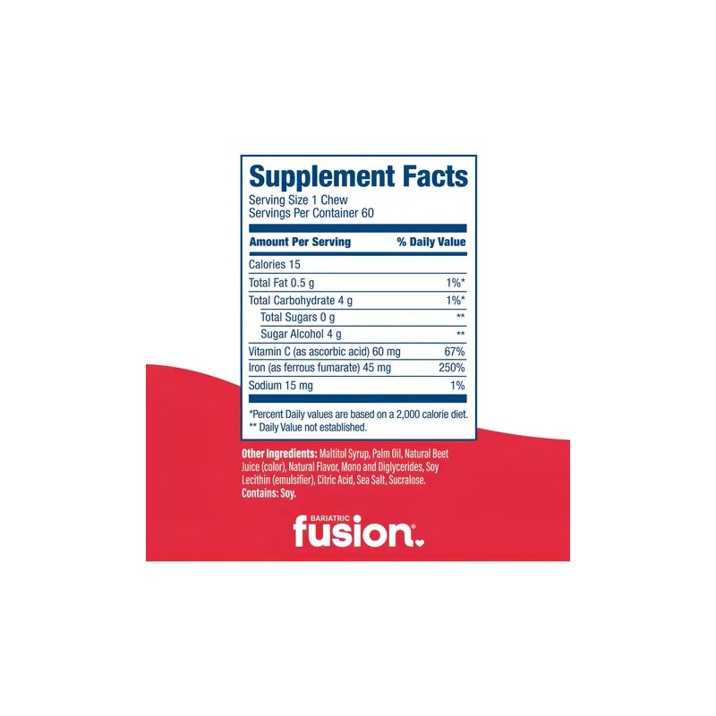 Bariatric Fusion Hierro Vitamina C Masticable 60 Chews Cereza Nutricional