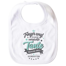 MoonWorks® Baby Bib with Saying Funny "Ich habe eine verückte Tante" (German Language) Gift for Boys / Girls Cotton, White