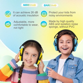 Kriogor 2 Pack Kids Ear Defenders, 26dB SNR Noise Cancelling Ear Defenders Children Hearing Protection Earmuffs,Soft Ear Protection Headphone Adjustable for Autism Flight Study Firework(Blue & Yellow)