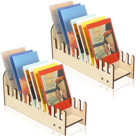 Wonderjune 2 Pcs Christmas Greeting Card Display Stand 12 Slot Wooden Sticker Display Stand Card Rack Tabletop Postcard Brochure Holder for Xmas Table Retail Counter Desk Photo Mail Stamp(Brown)