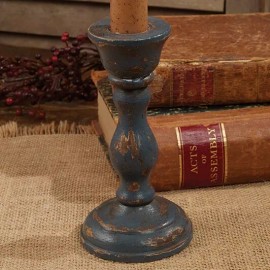 Unbranded New Primitive Rustic AGED BLUE TAPER CANDLE HOLDER Candle Stick Pillar 5"