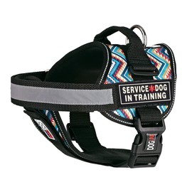 Dogline Unimax Dog Harness Vest with Service Dog in Training Rubber Patches Adjustable Straps Breathable Neoprene for Identification Training Dogs Girth 36 to 46 in Aztec Design