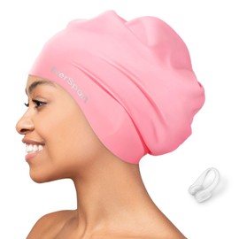 EverSport Extra Large Swim Cap for Braids and Dreadlocks, Silicone Swimming Pool Cap for Women Men Adult Long Thick Curly Hair Locs Anti Slip Ear Cover Waterproof Bathing Shower Cap Keep Hair Dry