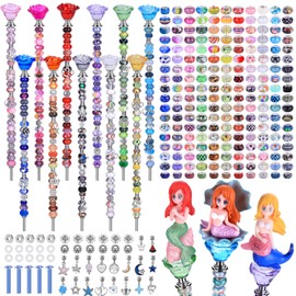 AIPRIDY 238 Pcs DIY Fairy Wand Garden Stakes Kit,Multiple Color Scheme European Beads Crystal Diamond Tops and 12 or 10 Inch Threaded Rods,Stainless Steel Stakes with Diamond Toppe (Rose Flower)