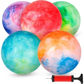 3 otters Inflatable Playground Ball, 5 PCS Marbleized Bouncy Balls 9 Inches Rubber Sensory Kickballs, for Kids Adults Indoor & Outdoor Games, Beach Party Gifts