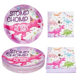WERNNSAI 100 PCS Dinosaur Plates and Napkins - Dinosaur Birthday Party Supplies Dino Paper Plates Napkins Disposable Dino Them Party Decorations for Girls Kids Birthday Baby Shower Serves 50 Guests