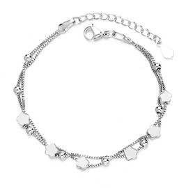 SENLINLU Flowers Bracelet Sterling Silver Bracelet for Women 925 Sterling Adjustable Friendship Link Bracelet Layered Bracelets for Womens Girls