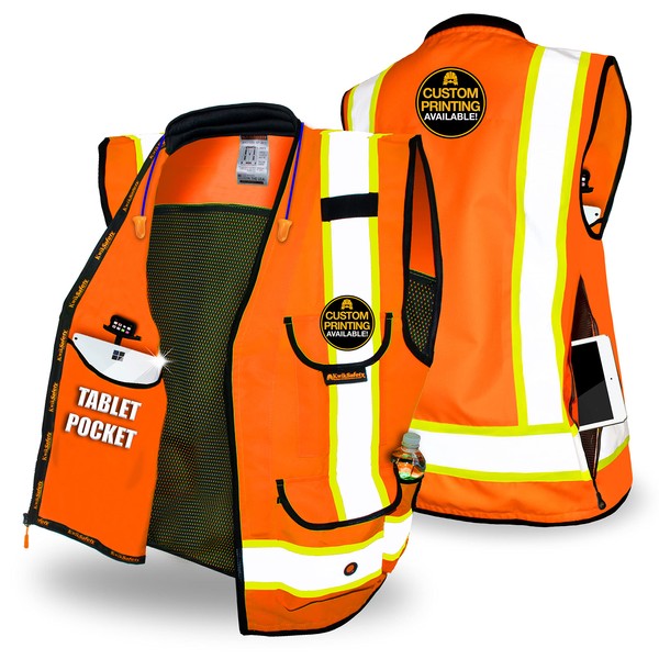 KwikSafety (Charlotte, NC GODFATHER Safety Vest [CUSHIONED COLLAR] Class 2 ANSI OSHA High Visibility 9 Pockets Reflective Heavy Duty Mesh Vis Zip Construction Industrial Surveyor Men | Orange Large