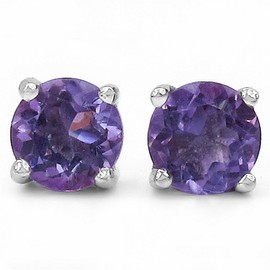 Schmuck-Schmidt -Amethyst Earrings 925 Silver Rhodium Plated 1 Carat, Sterling Silver, Amethyst