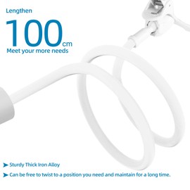 GRSTREE Cell Phone Gooseneck Holder, Universal Gooseneck Phone Stand Clip Lazy Bracket Flexible Clamp 100CM 39.4inches Long Arms Mount (WHITE)