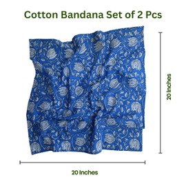 Third Eye Export 100% Cotton Hand Block Printed Black Bandana Head Scarf & Head Wraps Bandanas For Women/Men 20"X20" Inches Pack Of 2 Pcs (Flying Fish Blue and Arctic White)