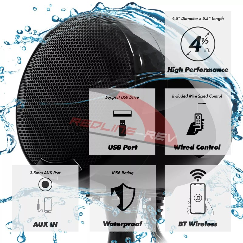 GoHawk 600W Waterproof Bluetooth Motorcycle Stereo Speakers Amplifier Audio System