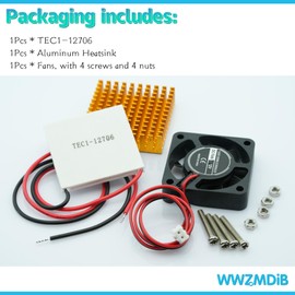 WWZMDiB 12V 40x40MM TEC1-12706 Semiconductor Refrigeration Kit（1 TEC1-12706+1 Heatsinks+1 Fans）