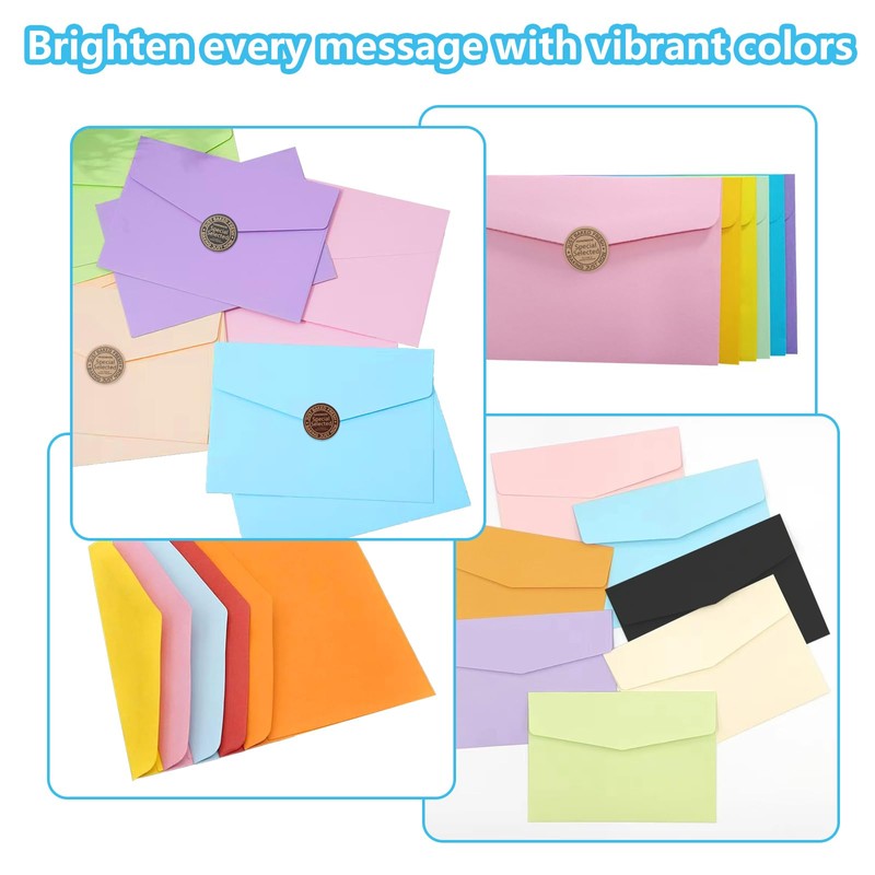 70pcs Mini Envelopes, Small Coloured Envelopes with 100 Stickers, Tiny