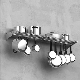 GARVEE NSF Certified Stainless Steel Hanging Racks for Kitchen Storage, Available in 12" x 24", 36", 48", and 60" Sizes with 10 S Hooks for Organizing Pots and Pans in Home, Restaurant, or Hotel Kitchens. - Size: 12X60 Inch, Color: Silver