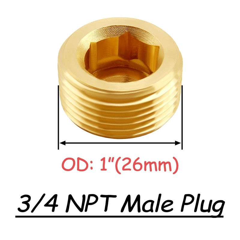 Uenede 4PCS Solid Brass Inter Hex 3/4" NPT Male Thread