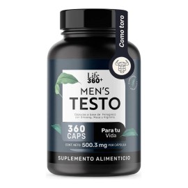 Men's Testo Life360+ Fenogreco, Maca, L-Arginina Suplemento Alimenticio Para Hombre 360 Cápsulas Sin Sabor. Testosterona Hombre