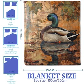 Plistiz Autumn Mallard Duck Throw Blanket 50"x60", Nature Lover Wild Duck Blankets for Couch Bed Decor, Soft Flannel Polyester Duck Gifts for Adults Kids