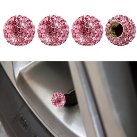 4PCS Bling Diamond Car Tire Valve Stem Cap, Crystal Rhinestone Wheel Valve Protective Cover, Dustproof Auto Tire Air Cap, Universal Vehicle Accessories for Sedan SUV Truck Motorcycle Bike (Pink)
