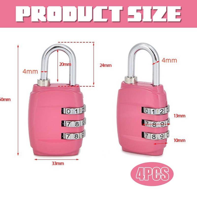 4 Pcs Luggage Locks, Small Padlocks for Suitcase, Travel Security