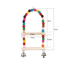 Bird Swing Toy Parrot Swing Hanging Standing Toy Parrot Hammock Cage Toy Double Layer Steel Buckle with Bell Parrots Wooden Ladder for Lovebirds, Finches, Budgerigars and Other Small Birds