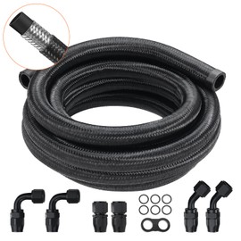 VEVOR 10 FT Nylon Stainless Steel Braided Fuel Line - 0.55" ID, 7 Swivel Fitting Adapter Kit, Black