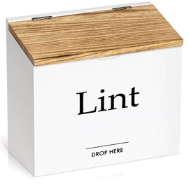 Waratah Designs Magnetic Lint Bin for Laundry Room - Compact Size, Wooden Dryer Lint Bin with Lid - Rustic Lint Box, Magnetic Bin - Modern Farmhouse Laundry Room Decor, White with Torched Lid