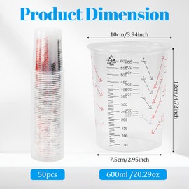 WEFHEF Pack of 50 Paint Mixing Cups 600 ml Plastic Measuring Cups Made of Plastic Epoxy Resin Mixing Cups for Liquids Mixing Resin Colour Pigment Transparent