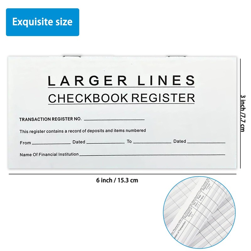 20 Pack Checkbook Register, Check Registers for Personal Checkbook, 6"