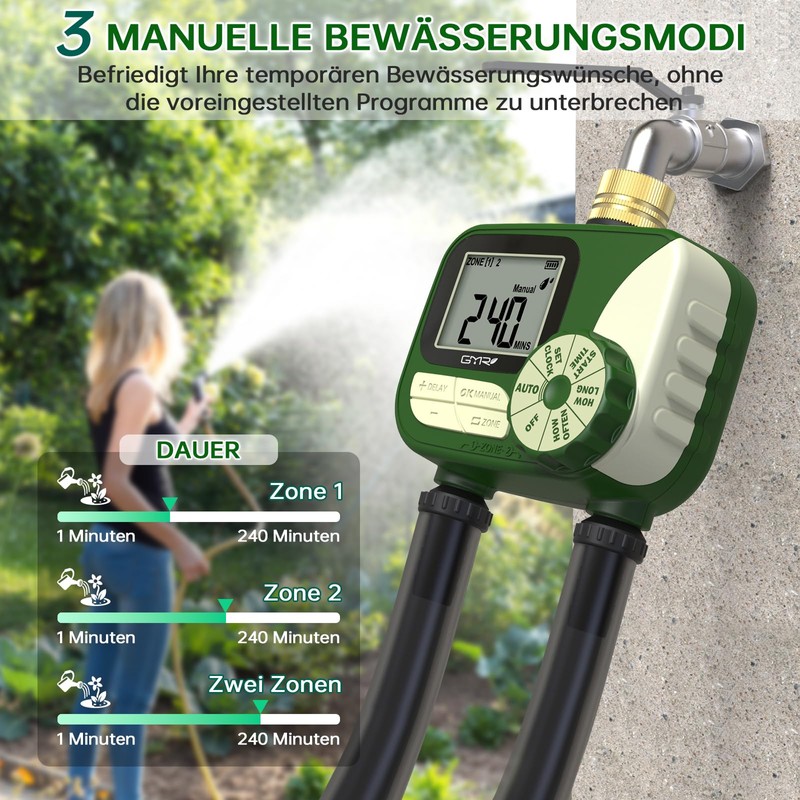 GMR Irrigation Computer with Brass Inlet, Garden Hose Irrigation Control,