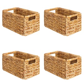 SpaceAid 4 Pack Wicker Basket, Storage Baskets for Organizing, Woven Rattan Basket with Handles for Shelves, Water Hyacinth Large Cube Organizer Storage Bin, 13x8.2x7 inch, Natural