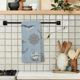 Giosve Nautical Coastal Beach Kitchen Towels, Whale Decor Hand Towels for Bathroom, Coastal Beach Boat Anchor Dish Tea Towels for Kitchen, Nautical Ocean Bathroom Decor, 16x24 Inch