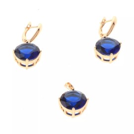 neXxtten Gold Tone Gold Plated Metal CZ Pendant & Earring Set XPE2633-BLU