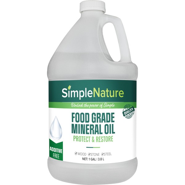 SimpleNature Food Grade Mineral Oil - 1 Gallon - for Moisturizing, Lubricating, Restoring & Protecting Wood, Cutting Boards, Butcher Block, Countertops, and Stainless Steel