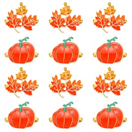12PCS Thanksgiving Napkin Rings Set, Harvest Maple Leaf Turkey Pumpkin Fall Napkin Rings, Autumn Holiday Napkin Holders for Party Gathering Dinner Table Decor (Maple Leaf+Pumpkin)