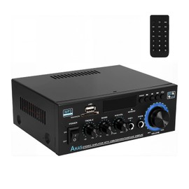 Stereo Audio Amplifier 2 Channel, AK45 Bluetooth Hifi Amplifier Home Audio Amp, 300Wx2, w/FM & Karaoke, w/USB/SD/RCA/MIC/FM in, Remote Control, Speaker Amplifier- for TV, Home, Garage