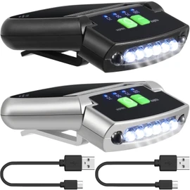 Mudder 2 Pieces LED Clip on Cap Lights USB Rechargeable Cap Flashlight Clip Waterproof Ultra Bright Hat Flashlight Headlamp for Fishing Camping Hand Work (Black,Silver)