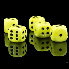 WeLoveBeads W6 Cube (16 mm) in Neon Yellow/Black Dots - Made in Germany - Pack of 5
