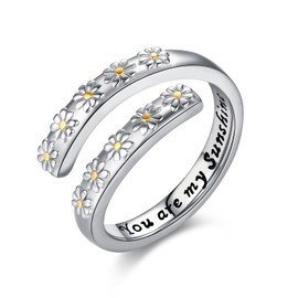 XIXLES 925 Sterling Silver Daisy Ring You Are My Sunshine Flower Fidget Ring Daisy Adjustable Anxiety Ring Jewelry Gifts for Women