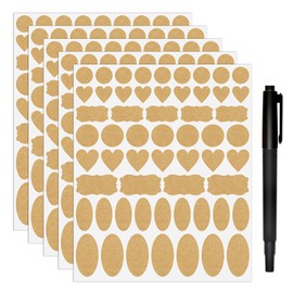Nardo Visgo Natural Brown Kraft Paper Label Stickers,Removable Assorted Size and Shapes Kraft Labels for Essential Oil Bottles,Mason Jars,Storage Containers or Gift Decoration,Free Black Marker,285pcs