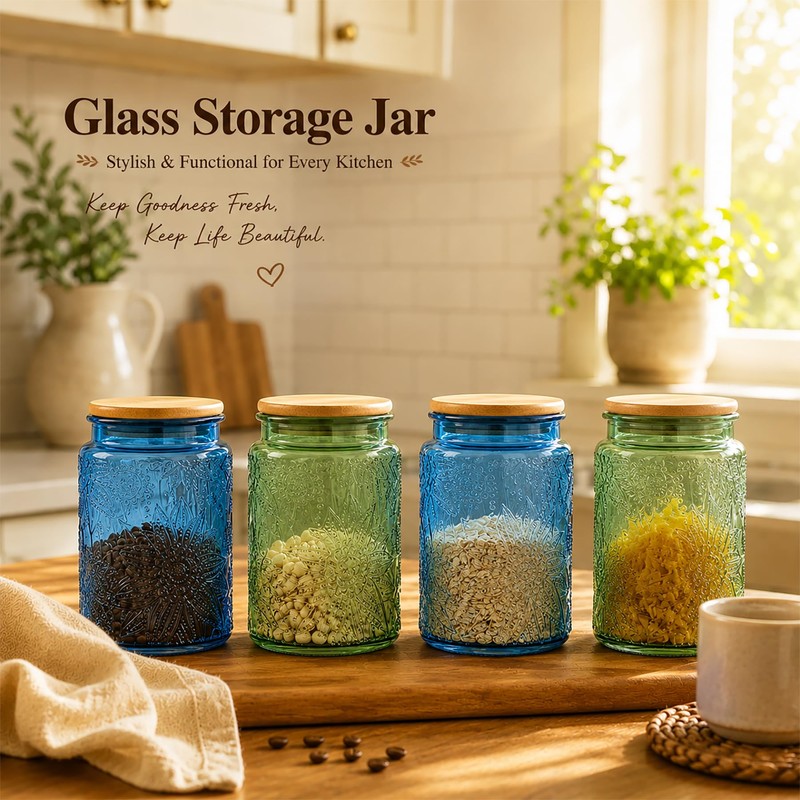 Custde Glass Storage Jars With Airtight Lid, 35oz Canister For