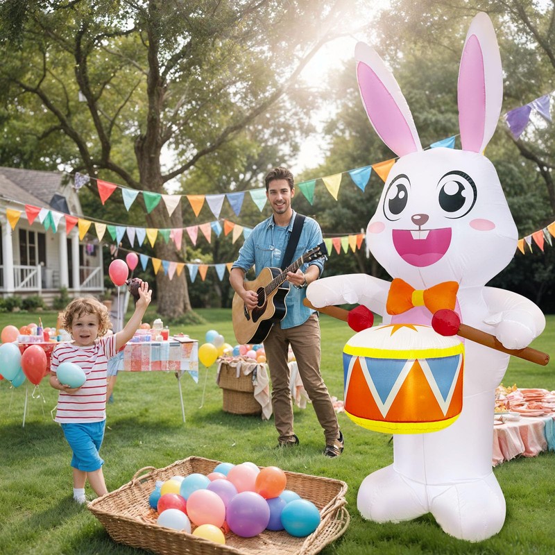 OurWarm 8FT Easter Inflatables Outdoor Decorations, Drumming Inflatable Easter Bunny