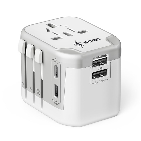 NTPRO Universal Travel Adapter-10A International Travel Adapter with 2 USB-C,