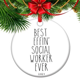 ELEWORD Social Worker Ornament, Best EFFIN' Social Worker Ornament, Gift for Social Worker, School Social Worker Gift, Therapist Gift