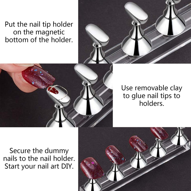 Acrylic Nail Art Practice Stands Magnetic Nail Tips Holders Training